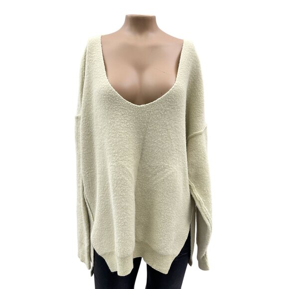 Free People Ivory Oversized V-Neck Sweater 100% Nylon Soft Knit XS-M - Picture 1 of 11